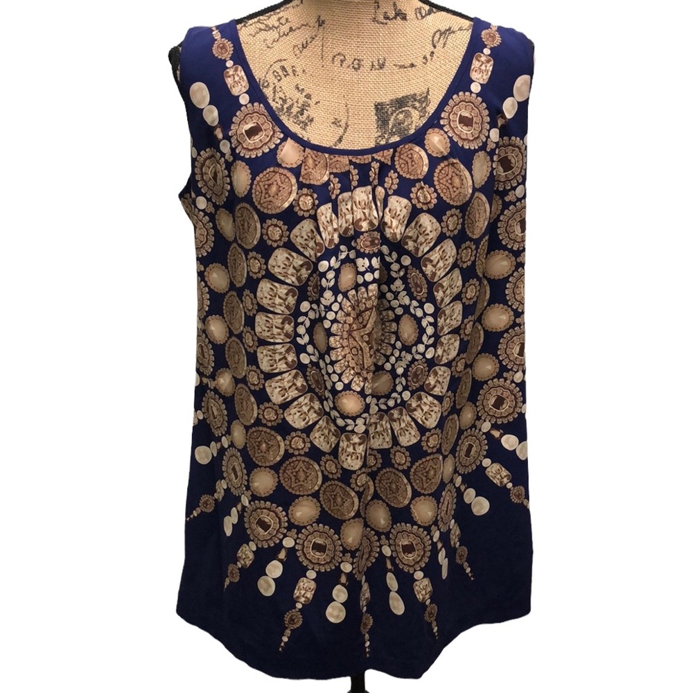 {Nicole by Nicole Miller} Sleeveless Scoop Neck Aztec Print Blouse